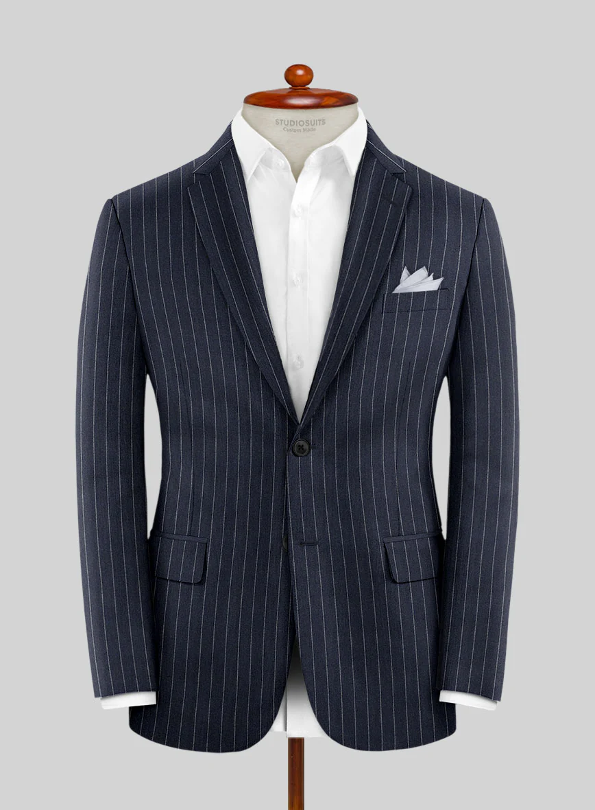 Italian Afito Indigo Blue Chalkstripe Flannel Suit - Image 4