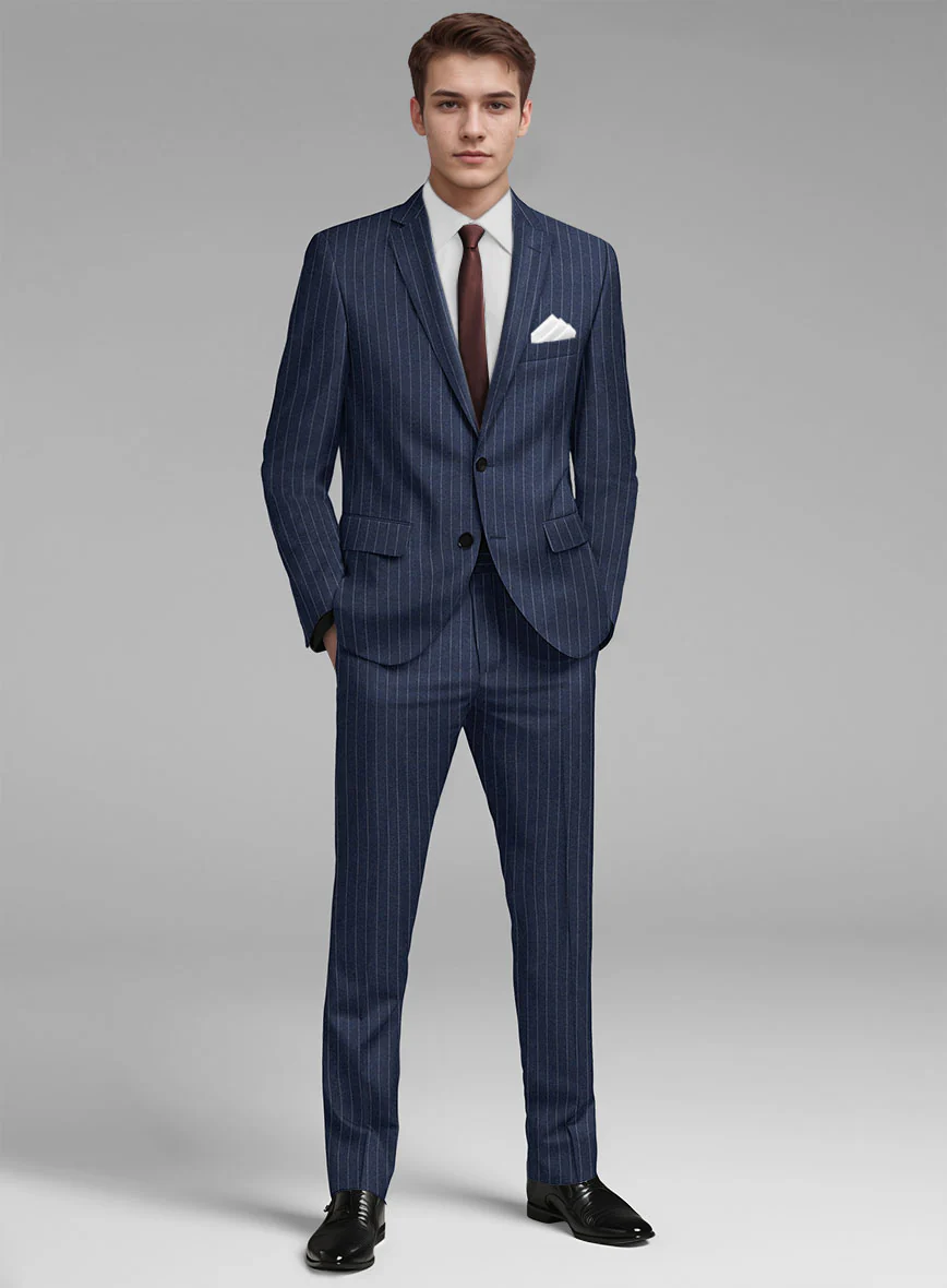 Italian Afito Royal Blue Chalkstripe Flannel Suit