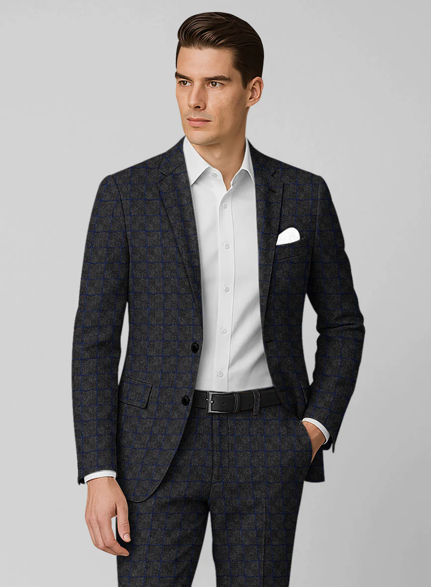 Italian Ashen Blue Check Tweed Jacket - Image 2