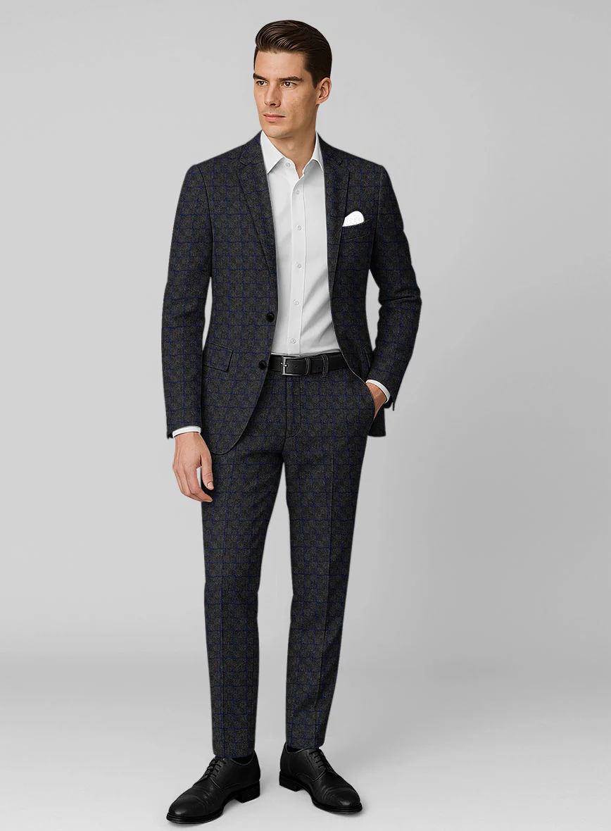 Italian Ashen Blue Check Tweed Suit