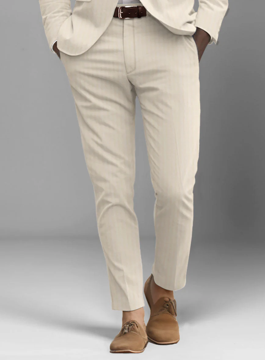 Italian Beige Herringbone Cotton Suit - Image 6