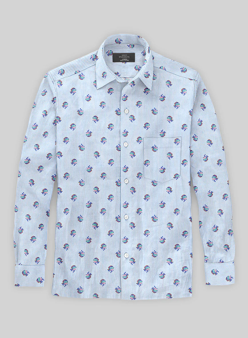 Italian Bengal Stripe Blue Summer Linen Shirt - Image 2