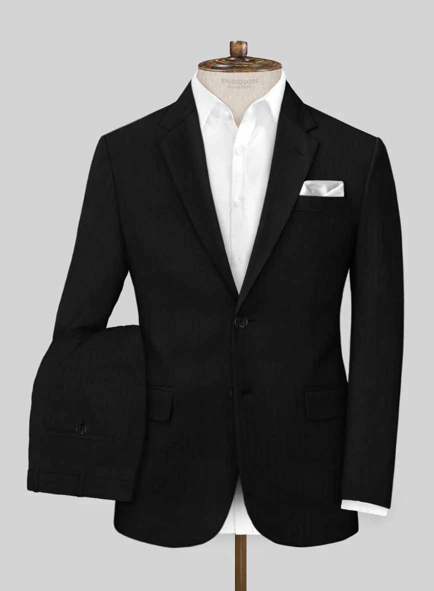 Italian Black Herringbone Cotton Suit - Image 2