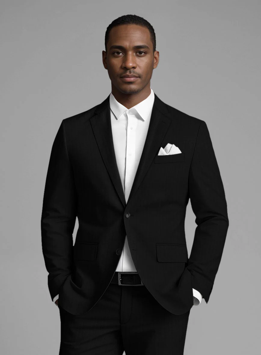 Italian Black Herringbone Cotton Suit - Image 4