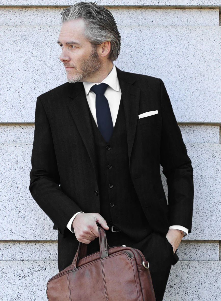 Italian Black Herringbone Flannel Suit - Image 4