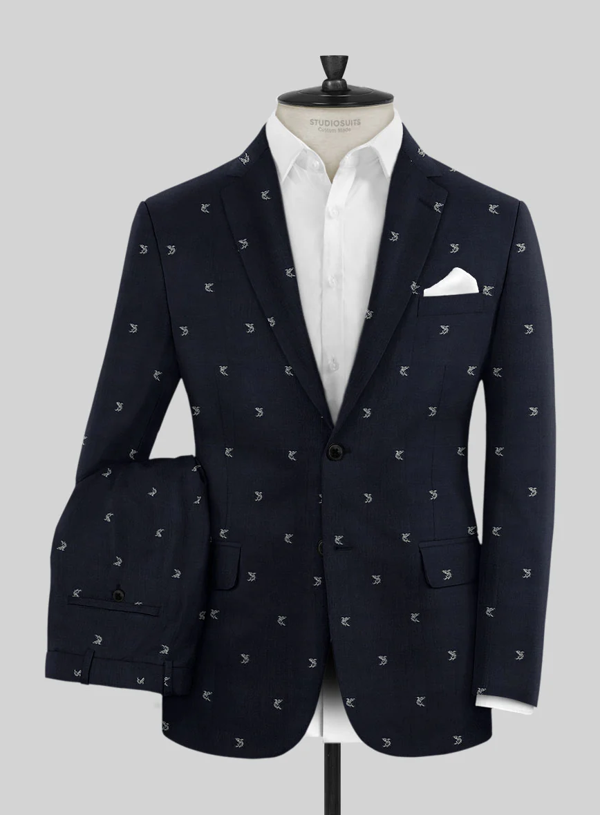 Italian Blue Fish Wool Suit