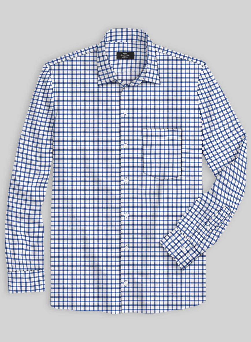 Italian Blue Gingham Check Shirt - Image 2