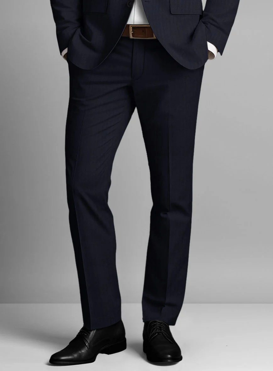 Italian Blue Herringbone Cotton Pants - Image 2