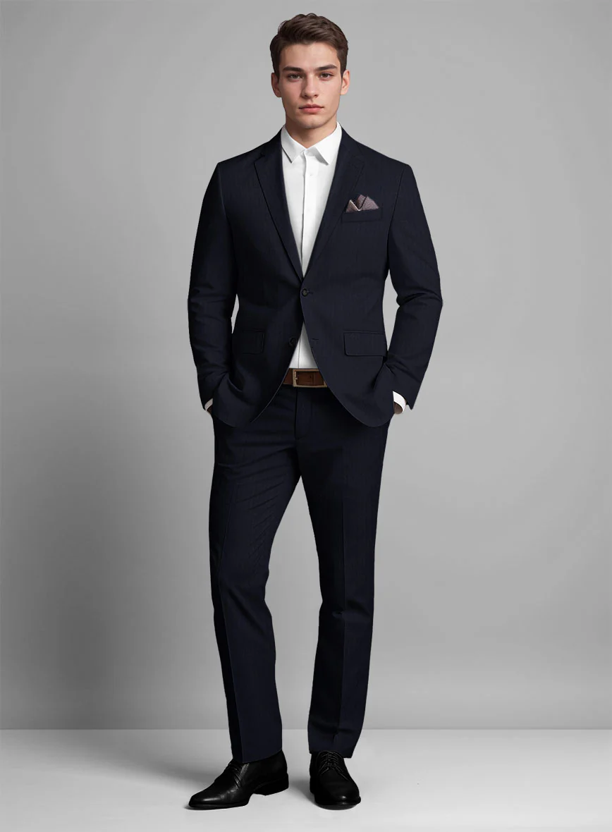Italian Blue Herringbone Cotton Suit