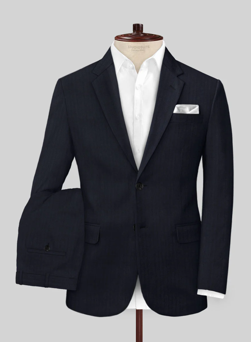 Italian Blue Herringbone Cotton Suit - Image 2
