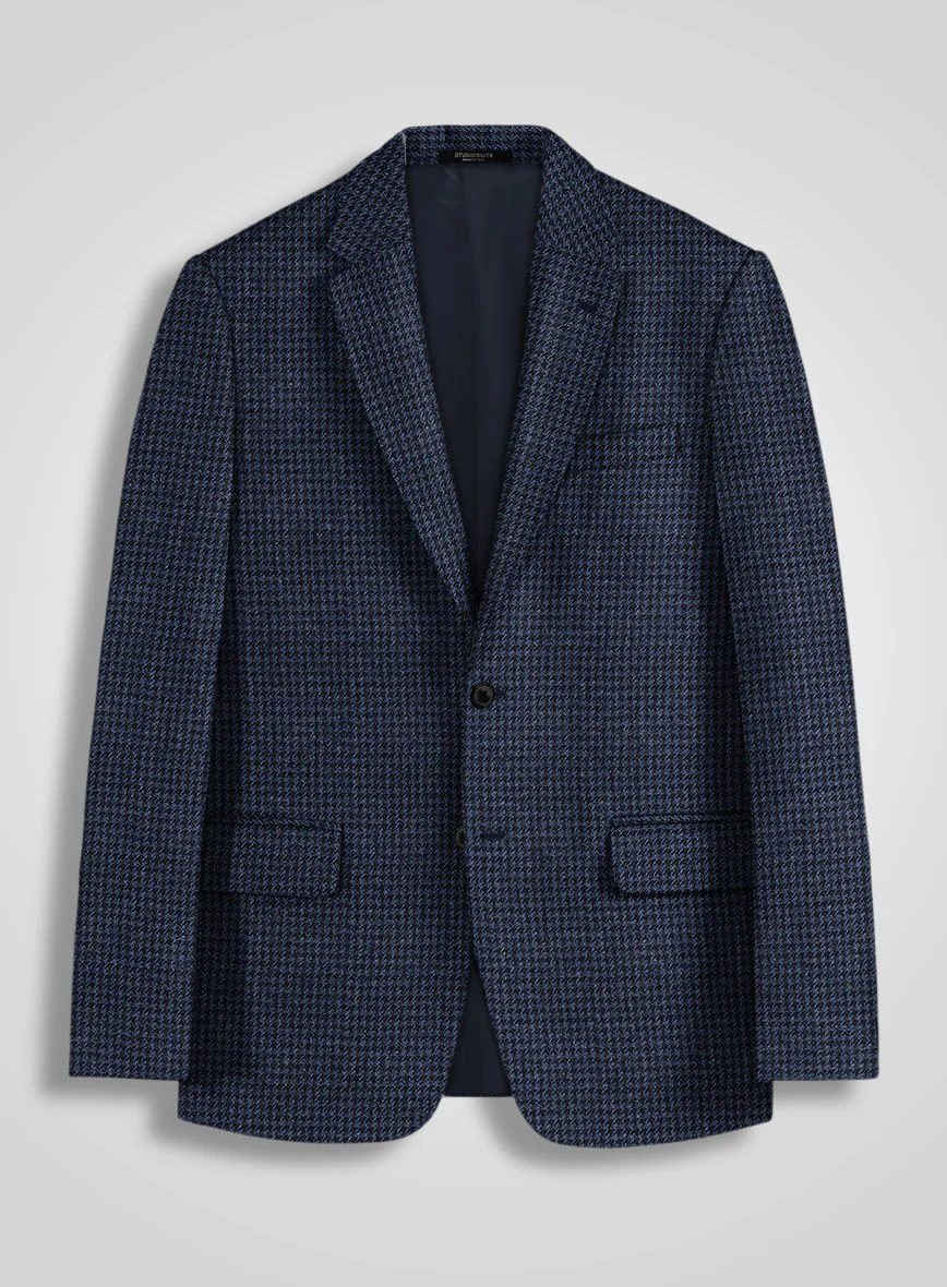Italian Blue Houndstooth Tweed Jacket