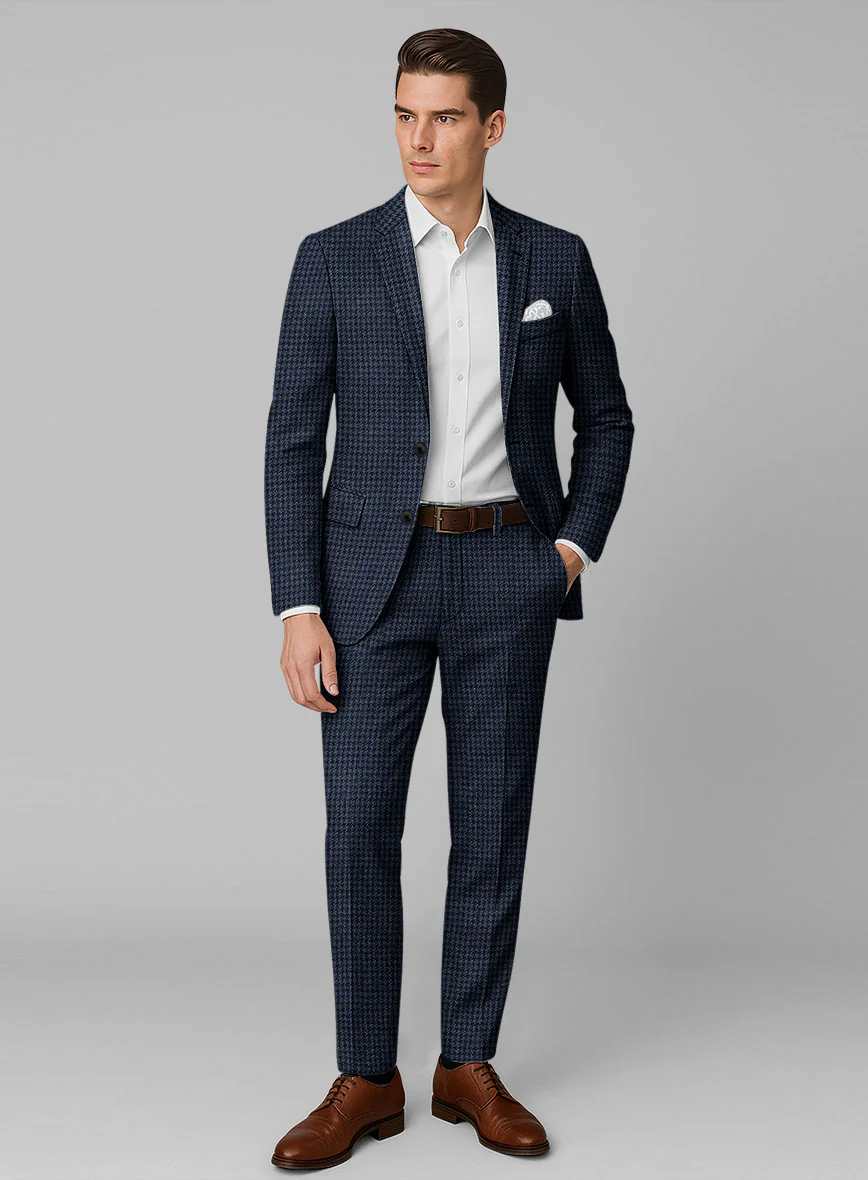 Italian Blue Houndstooth Tweed Suit