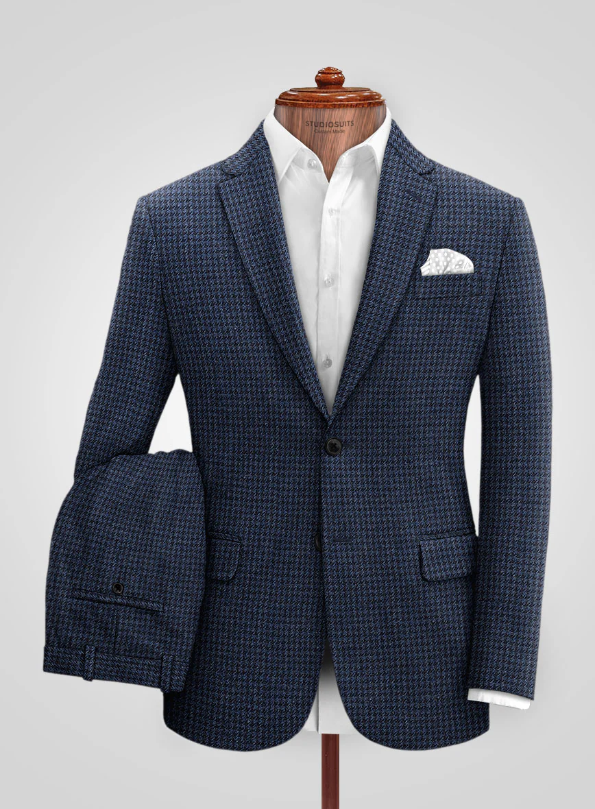 Italian Blue Houndstooth Tweed Suit - Image 2