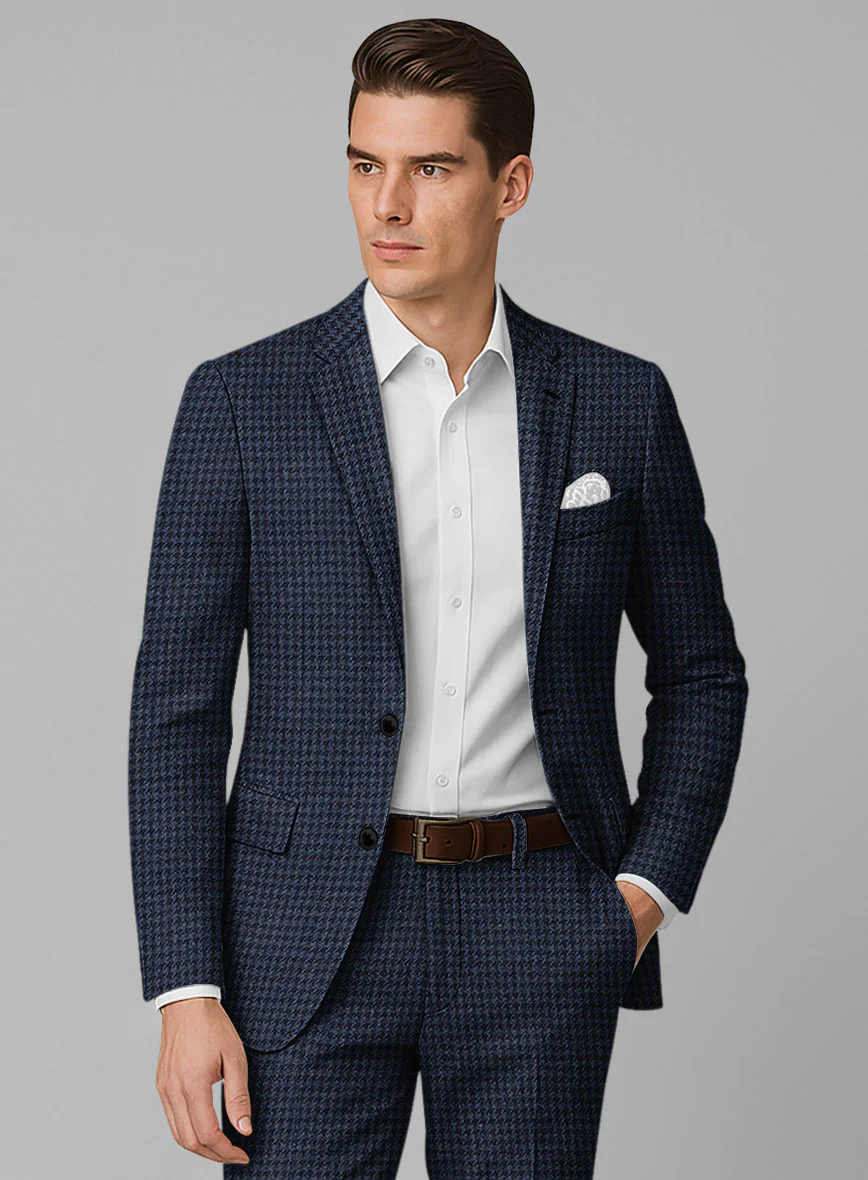 Italian Blue Houndstooth Tweed Suit - Image 4