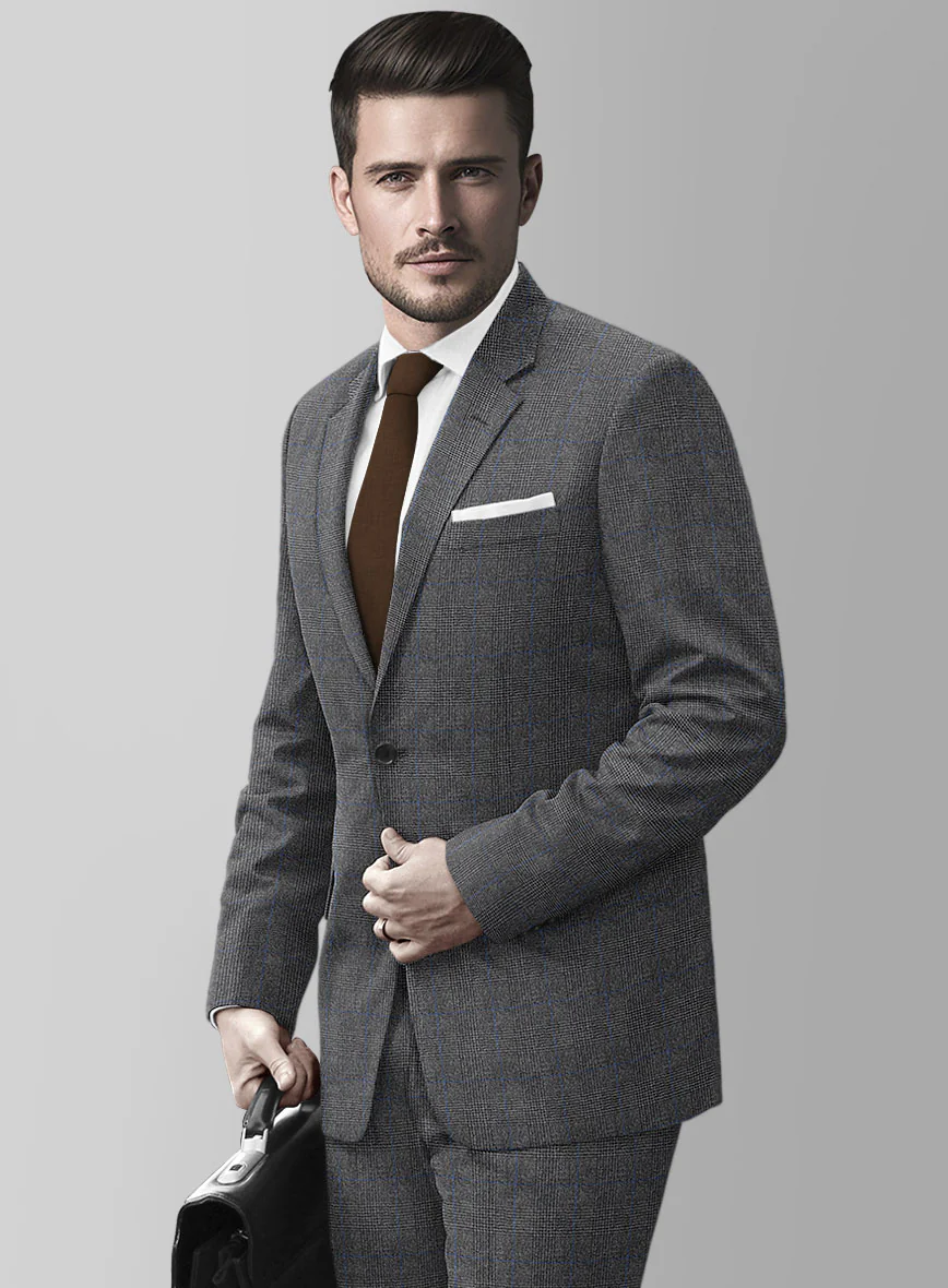 Italian Burta Dark Gray Glen Flannel Suit - Image 4