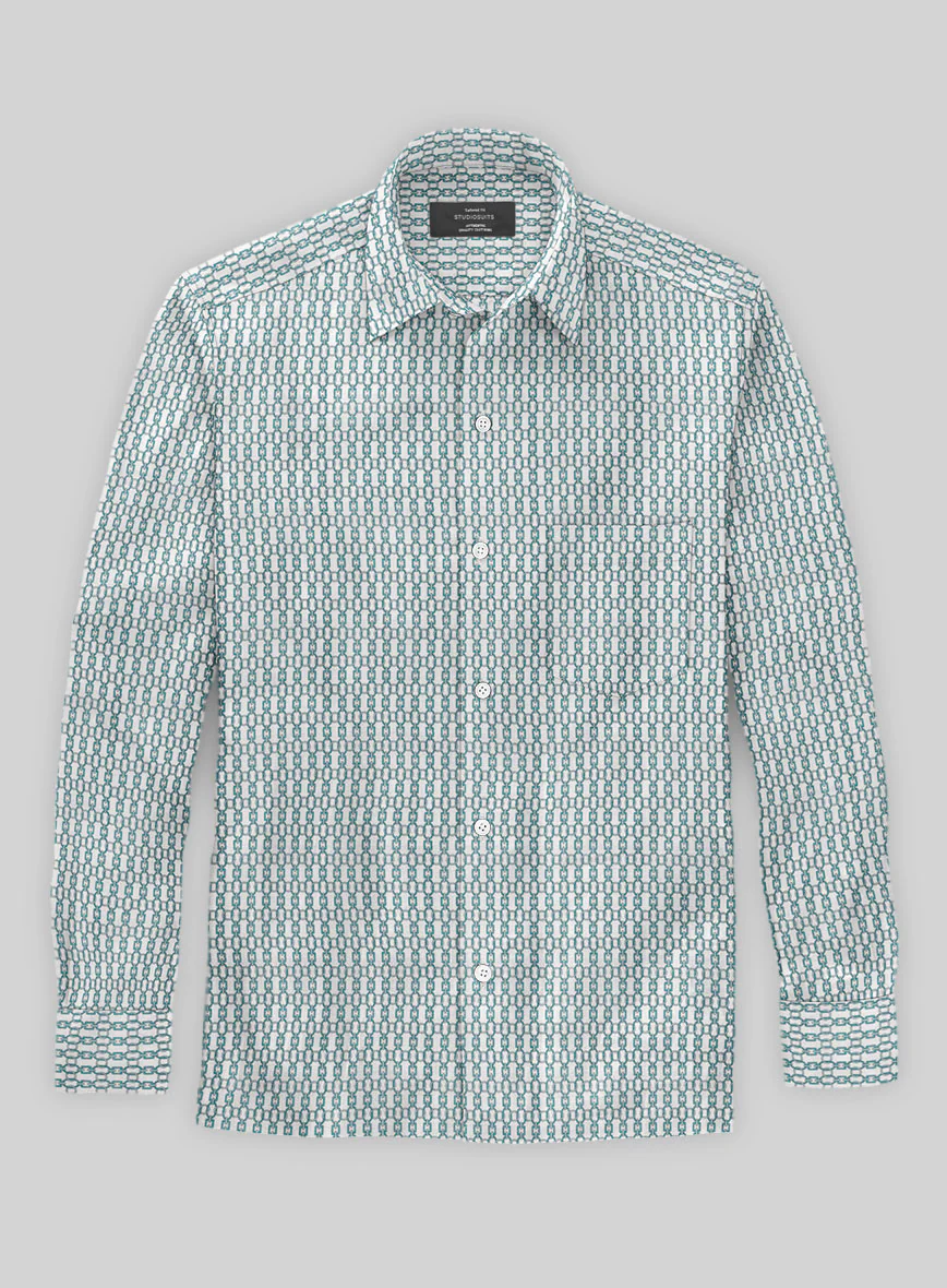 Italian Catena Turquoise Blue Summer Linen Shirt - Image 2