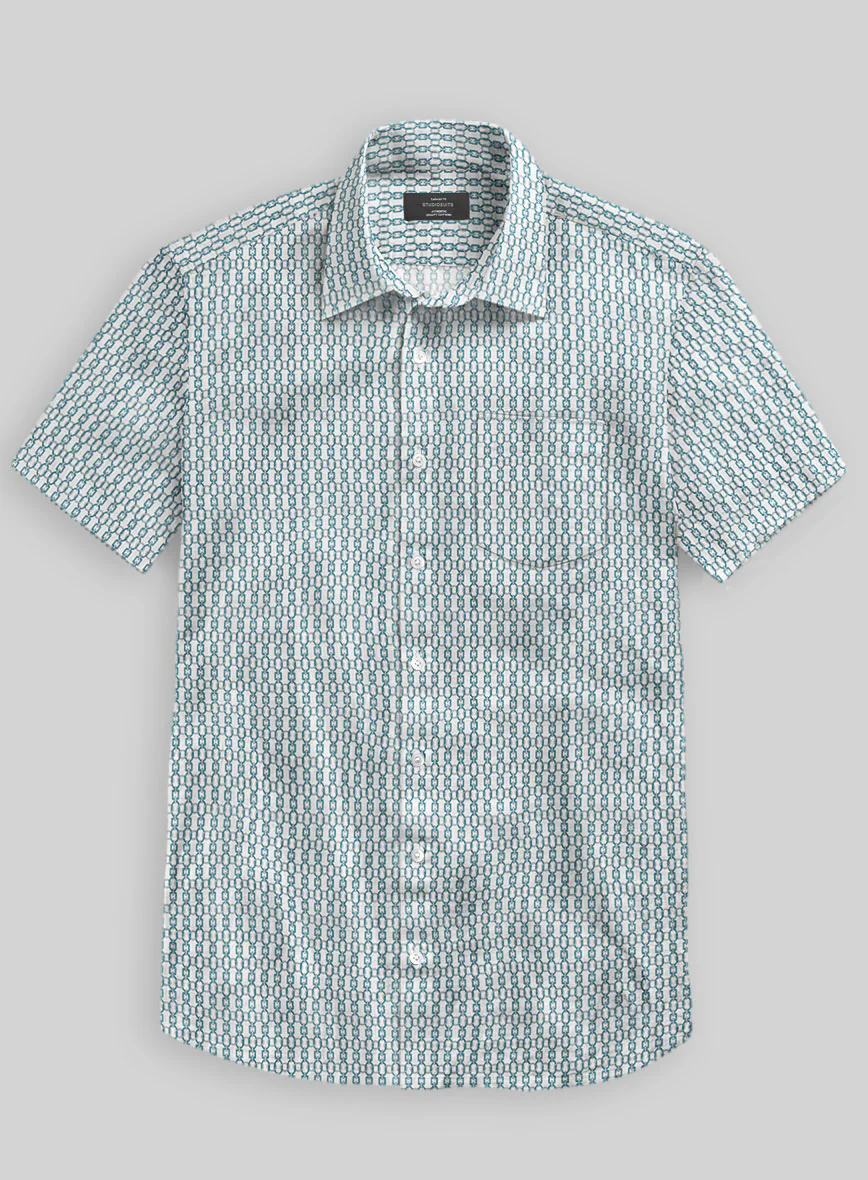 Italian Catena Turquoise Blue Summer Linen Shirt