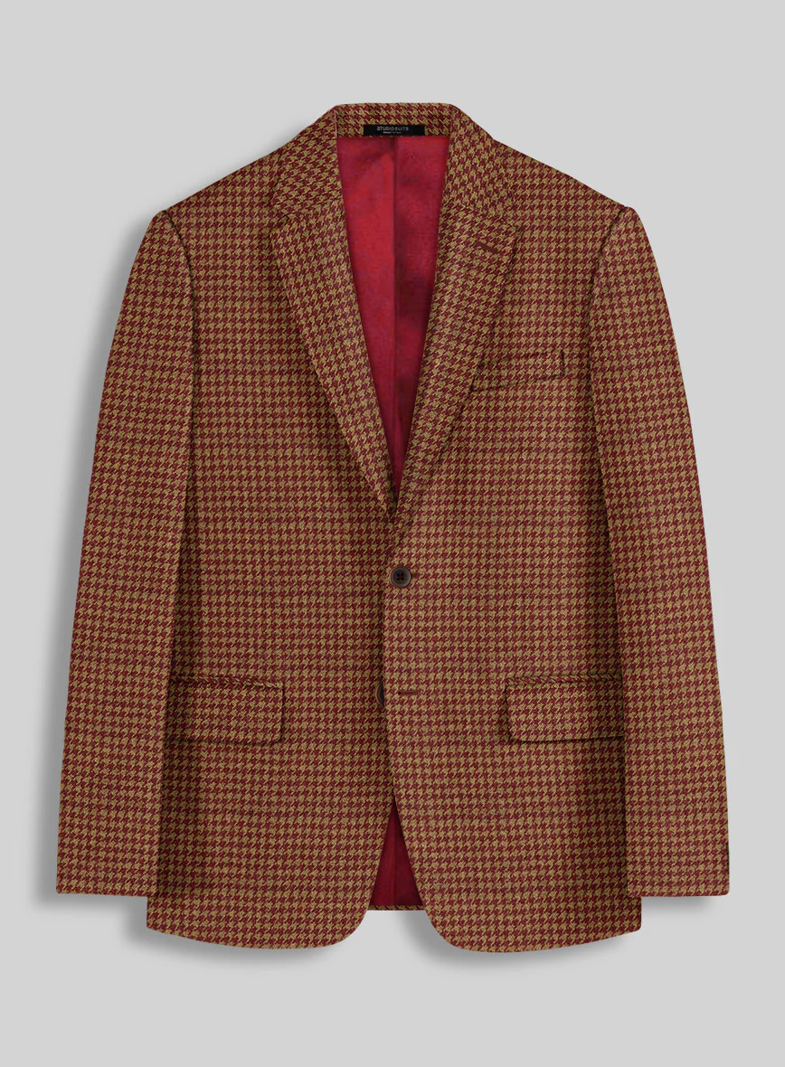 Italian Chestnut Red Houndstooth Tweed Jacket