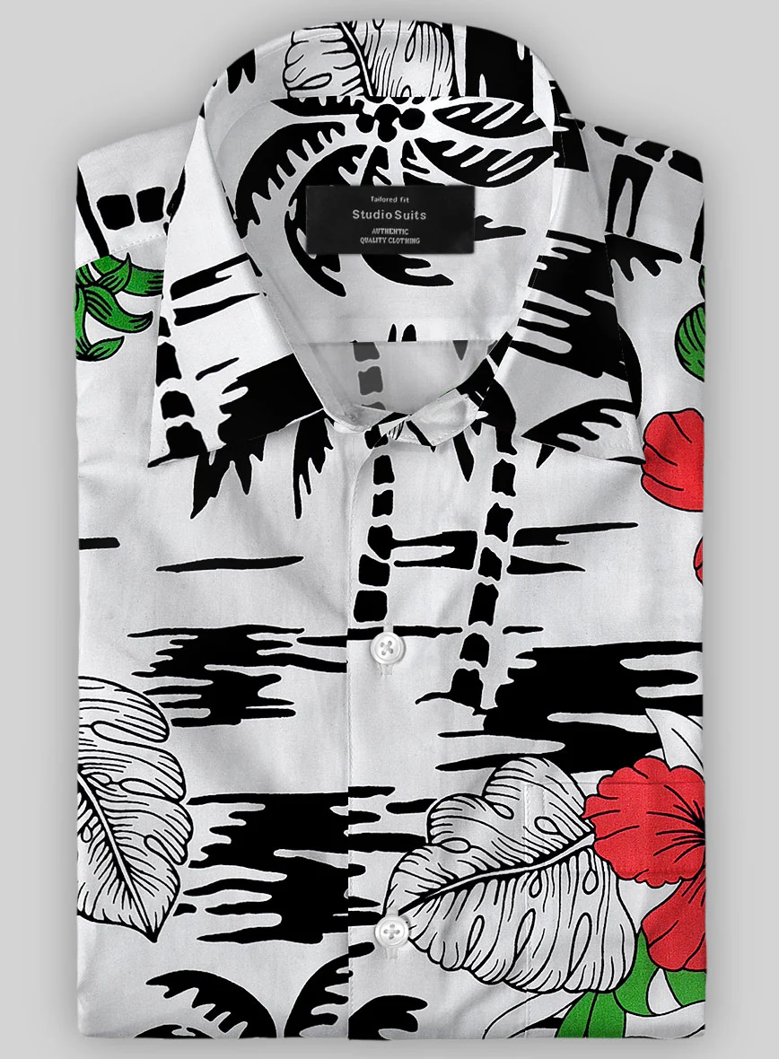 Italian Cotton Hibiscus Shirt