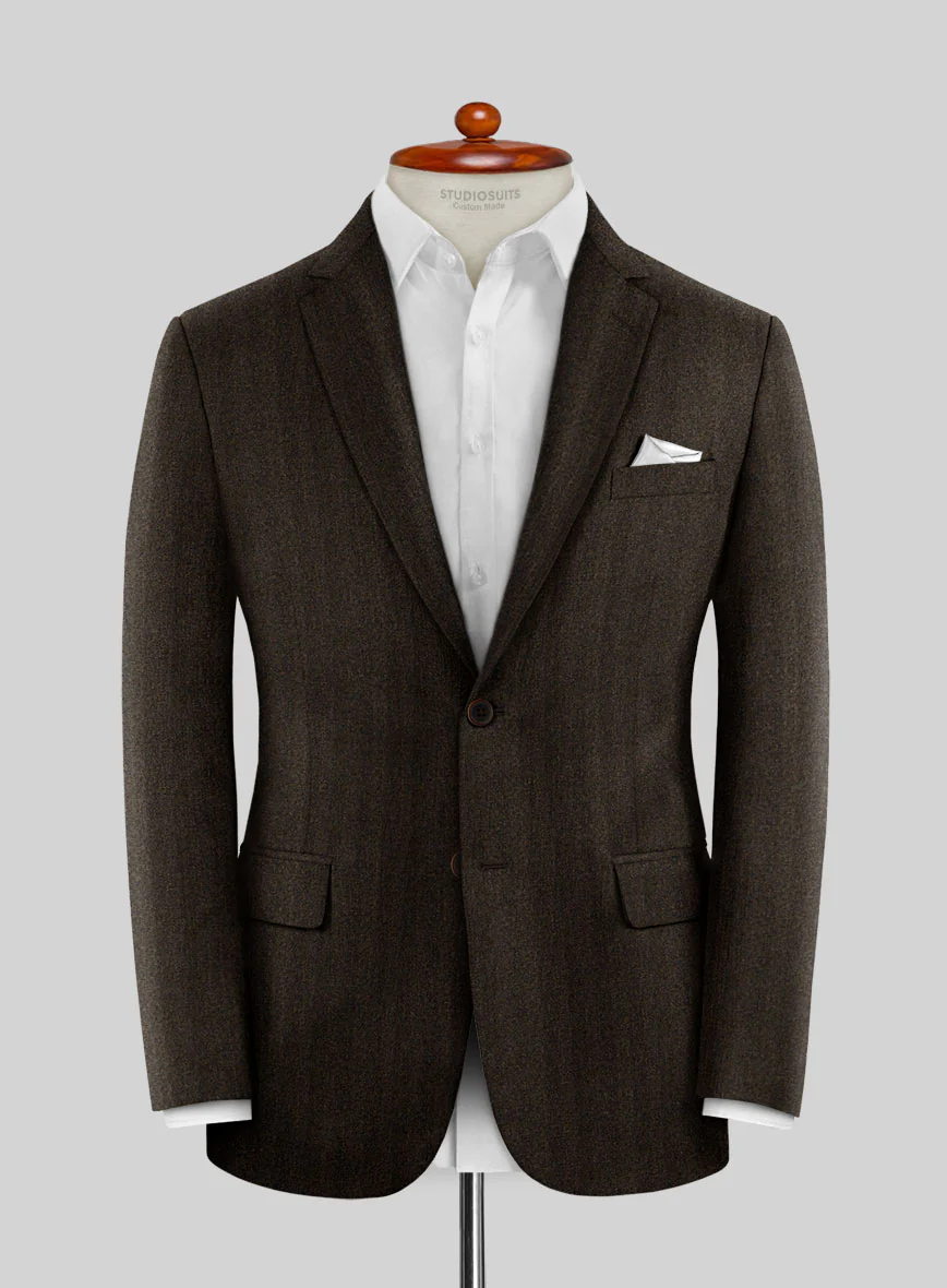 Italian Dark Brown Herringbone Flannel Suit - Image 4