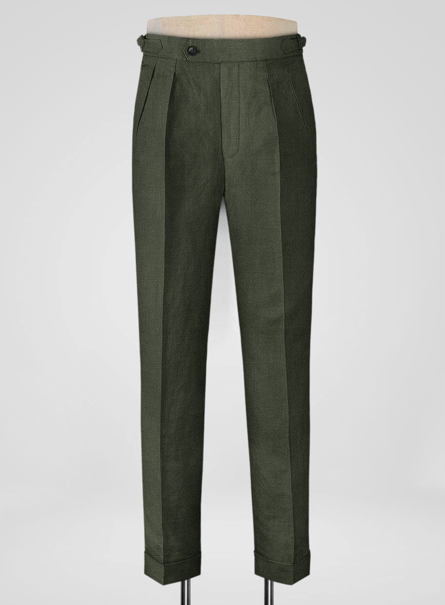 Italian Dark Green Linen Highland Trousers