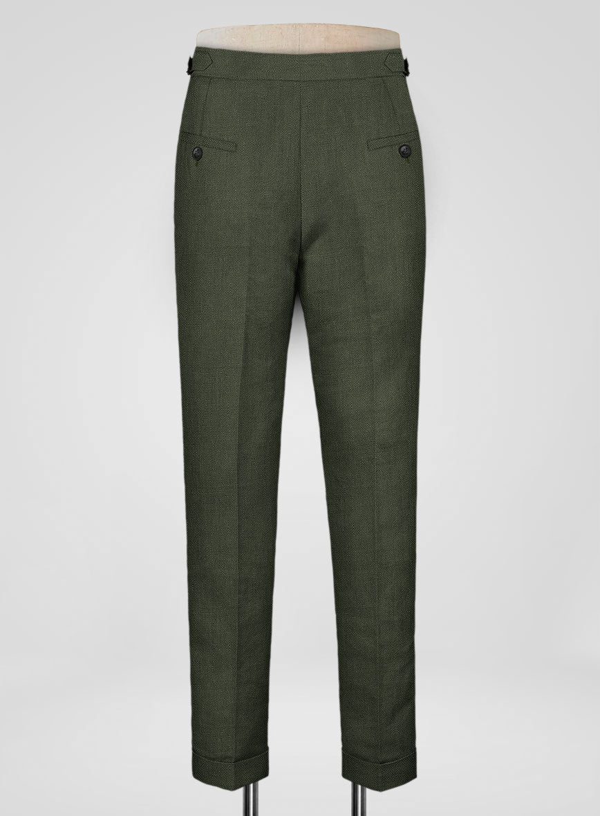 Italian Dark Green Linen Highland Trousers - Image 3