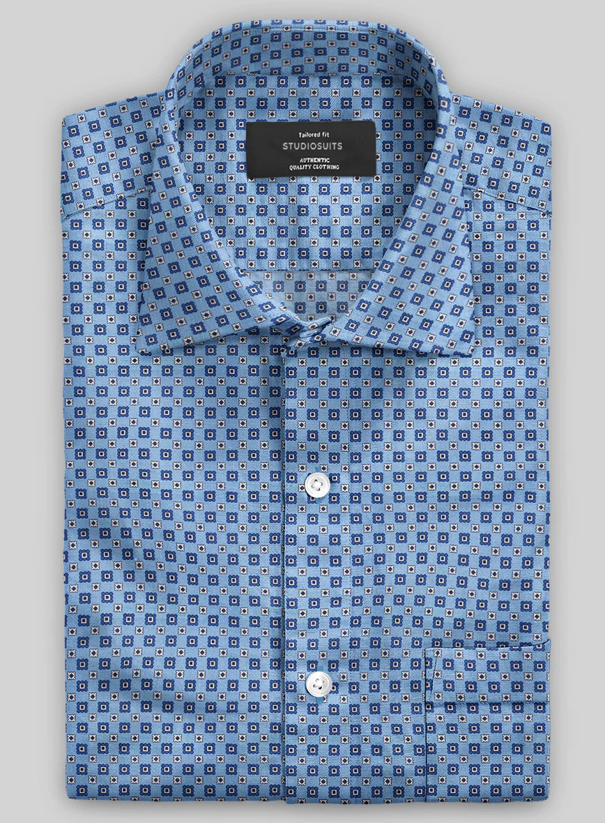 Italian Foulard Blue Summer Linen Shirt