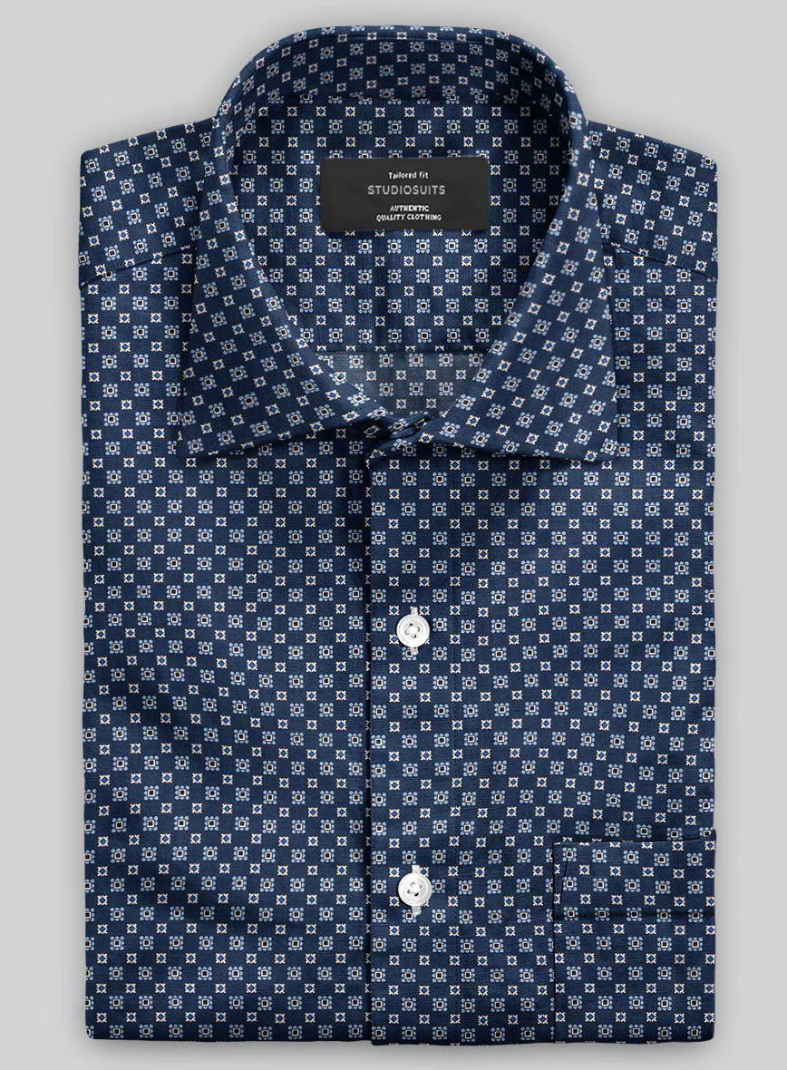 Italian Foulard Dark Blue Summer Linen Shirt
