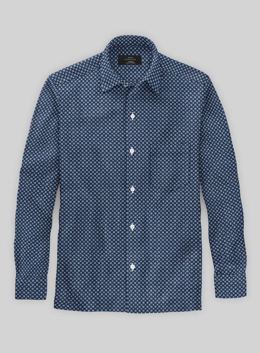 Italian Foulard Dark Blue Summer Linen Shirt - Image 3
