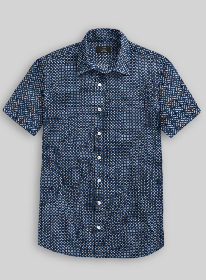 Italian Foulard Dark Blue Summer Linen Shirt