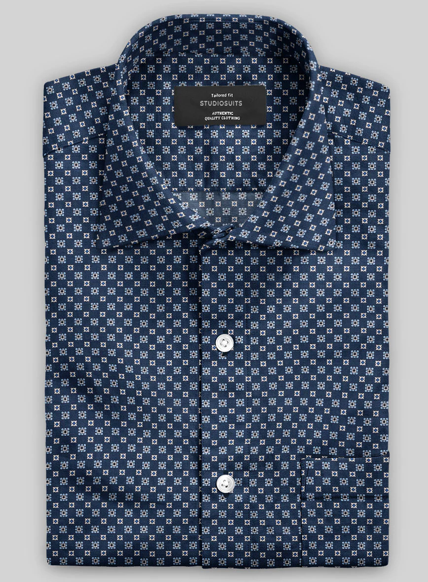 Italian Foulard Dark Blue Summer Linen Shirt - Image 2