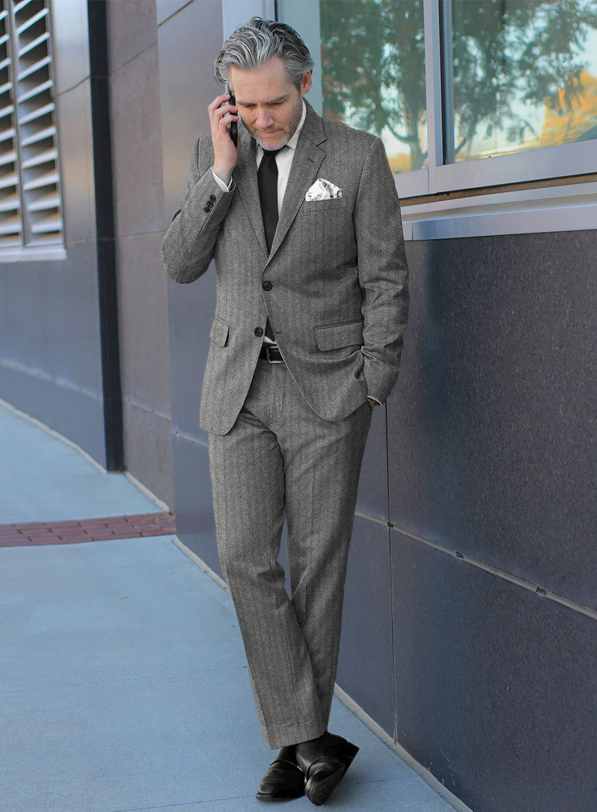 Italian Gray Herringbone Flannel Suit - Image 2