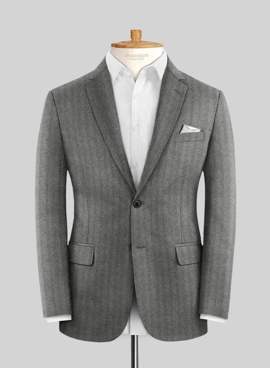 Italian Gray Herringbone Flannel Suit - Image 3