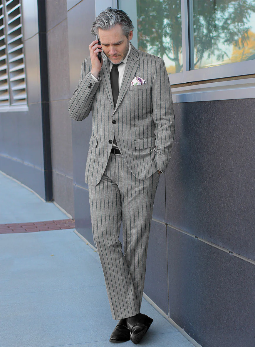 Italian Gray Stripe Cashmere Wool Suit - Image 2