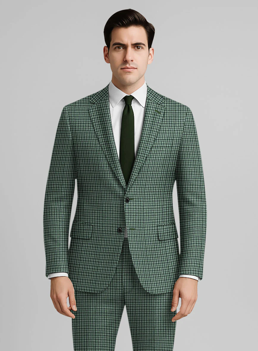 Italian Green Houndstooth Tweed Suit - Image 4