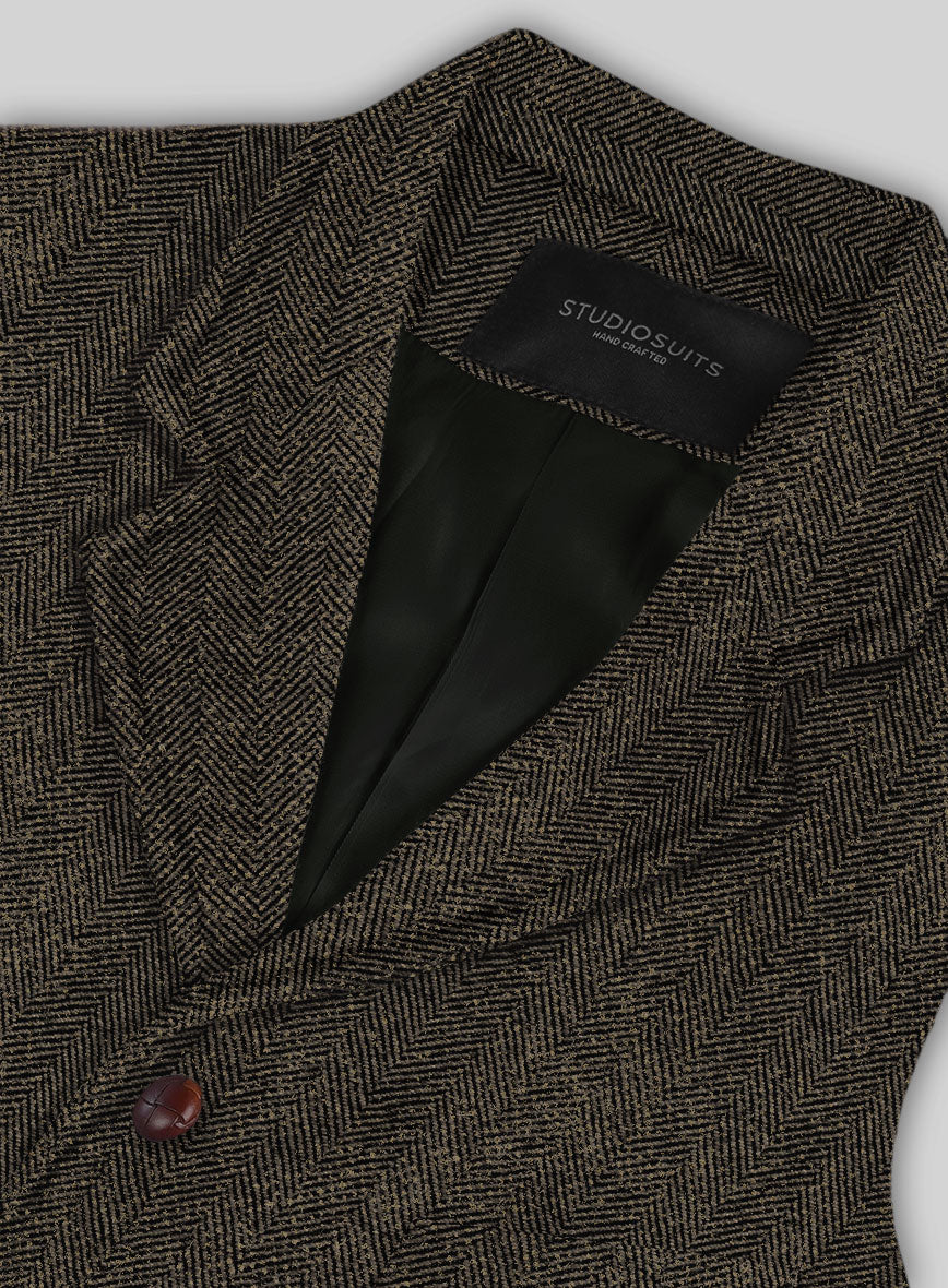Italian Highlander Army Green Herringbone Tweed Hunting Vest - Image 3