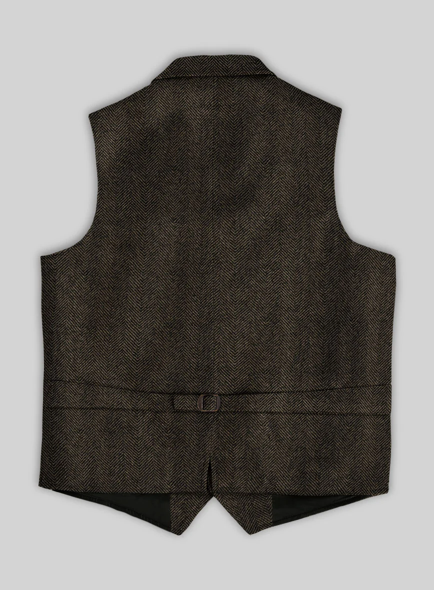 Italian Highlander Army Green Herringbone Tweed Hunting Vest - Image 4