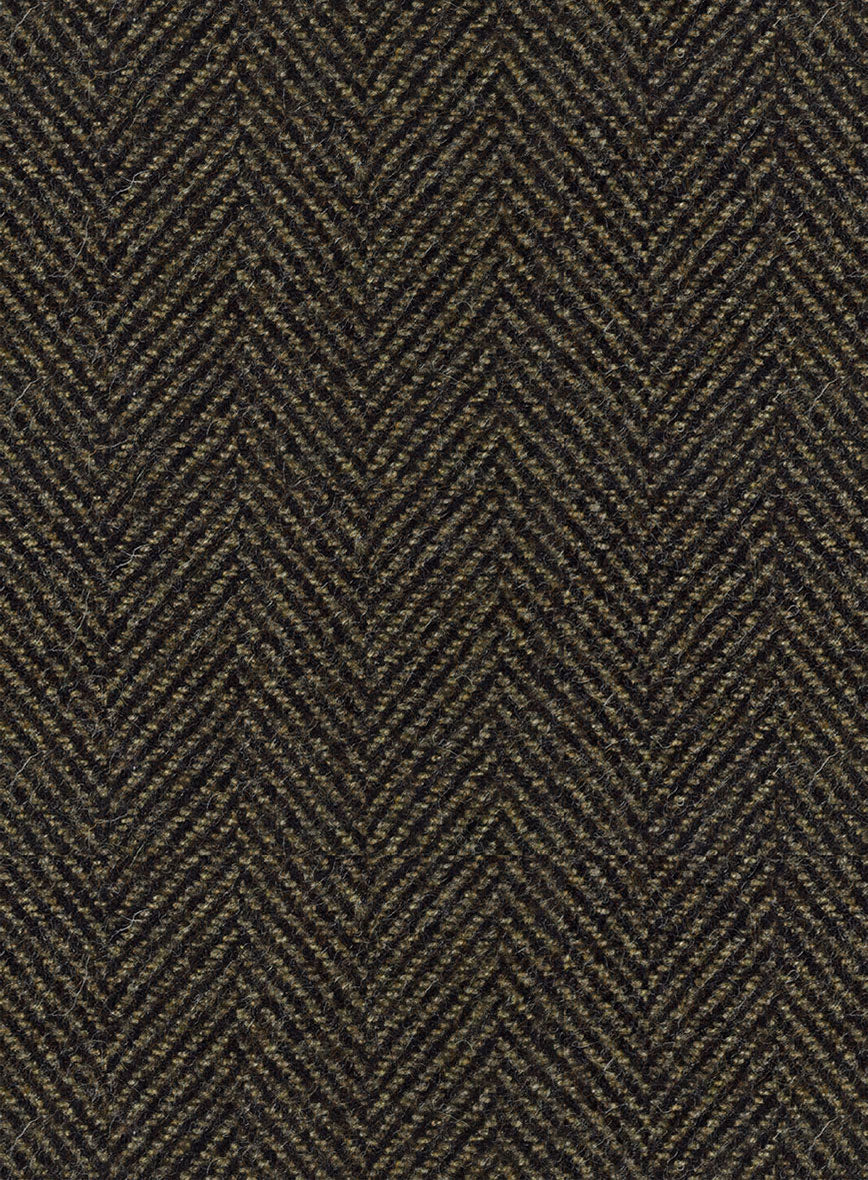 Italian Highlander Army Green Herringbone Tweed Pea Coat - Image 3