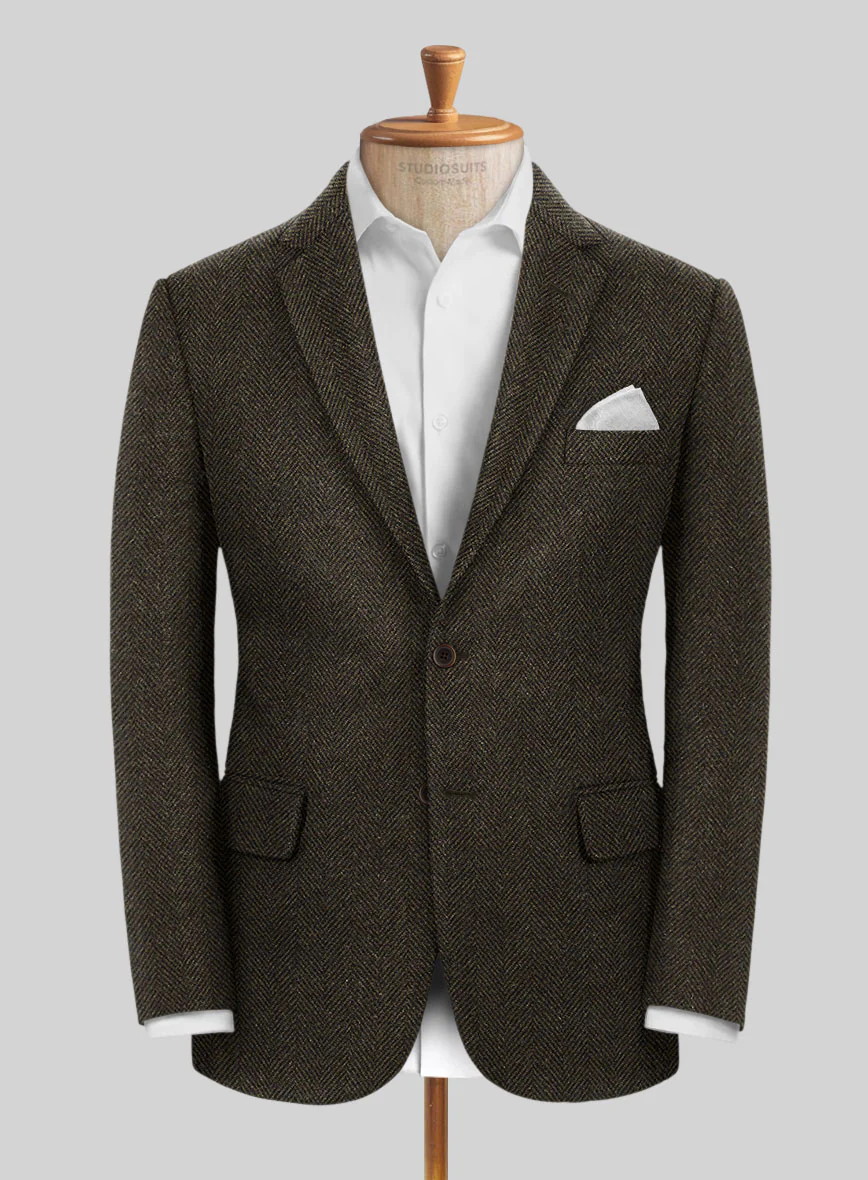 Italian Highlander Army Green Herringbone Tweed Suit - Image 4