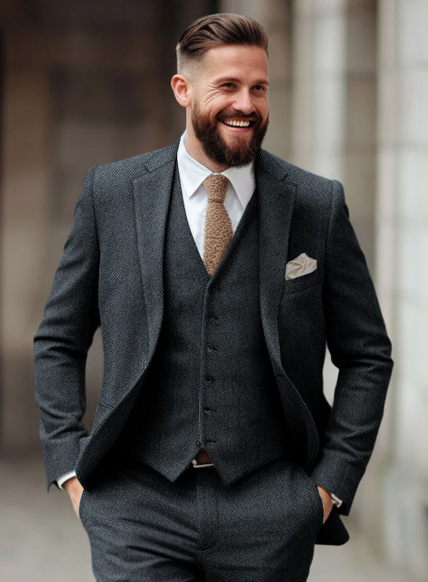 Italian Highlander Blue Herringbone Tweed Jacket - Image 3