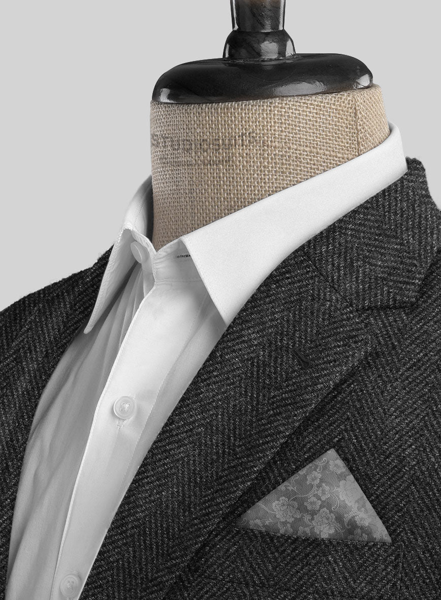 Italian Highlander Charcoal Herringbone Tweed Jacket - Image 2
