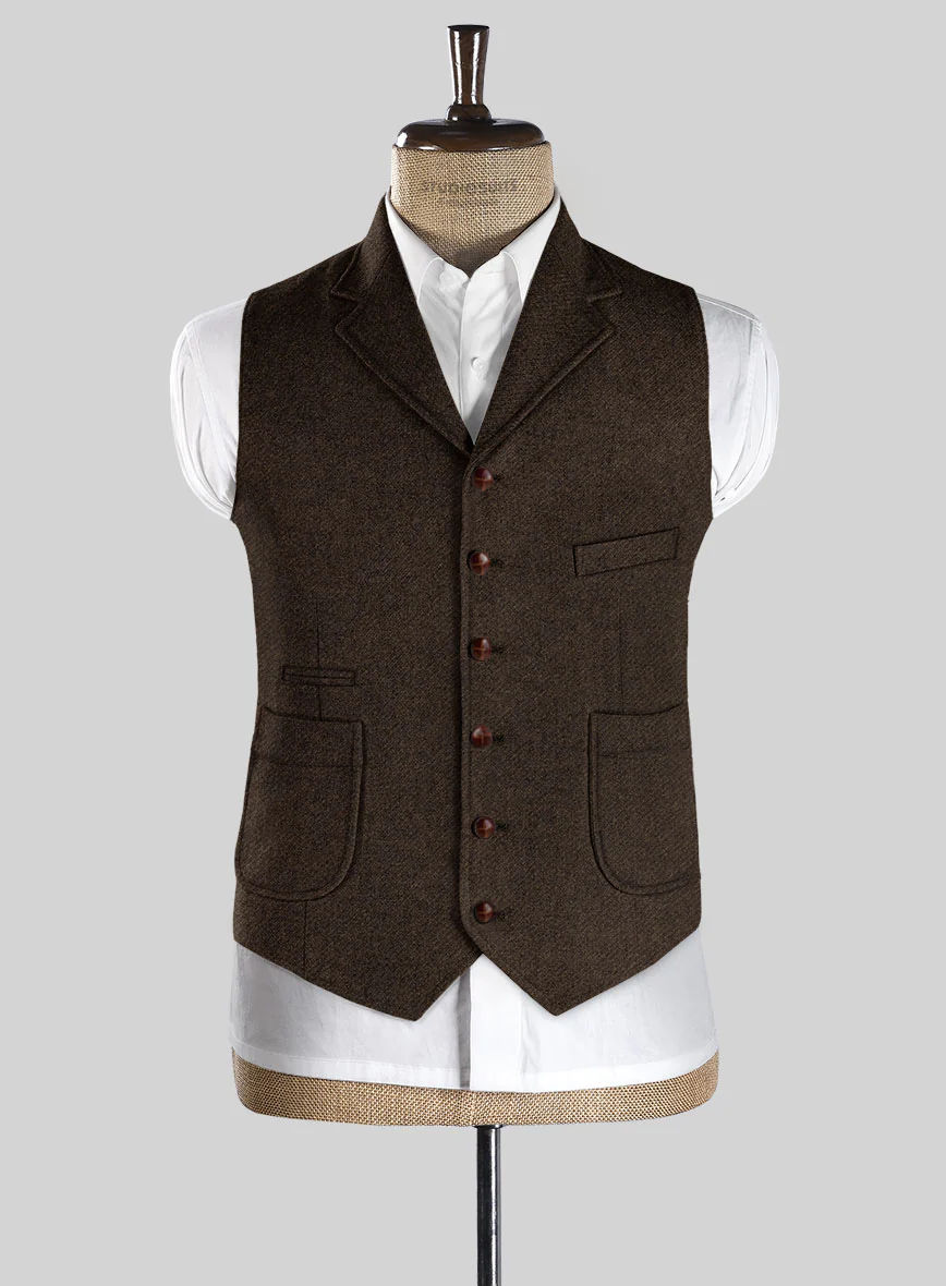 Italian Highlander Dark Brown Tweed Hunting Vest - Image 3
