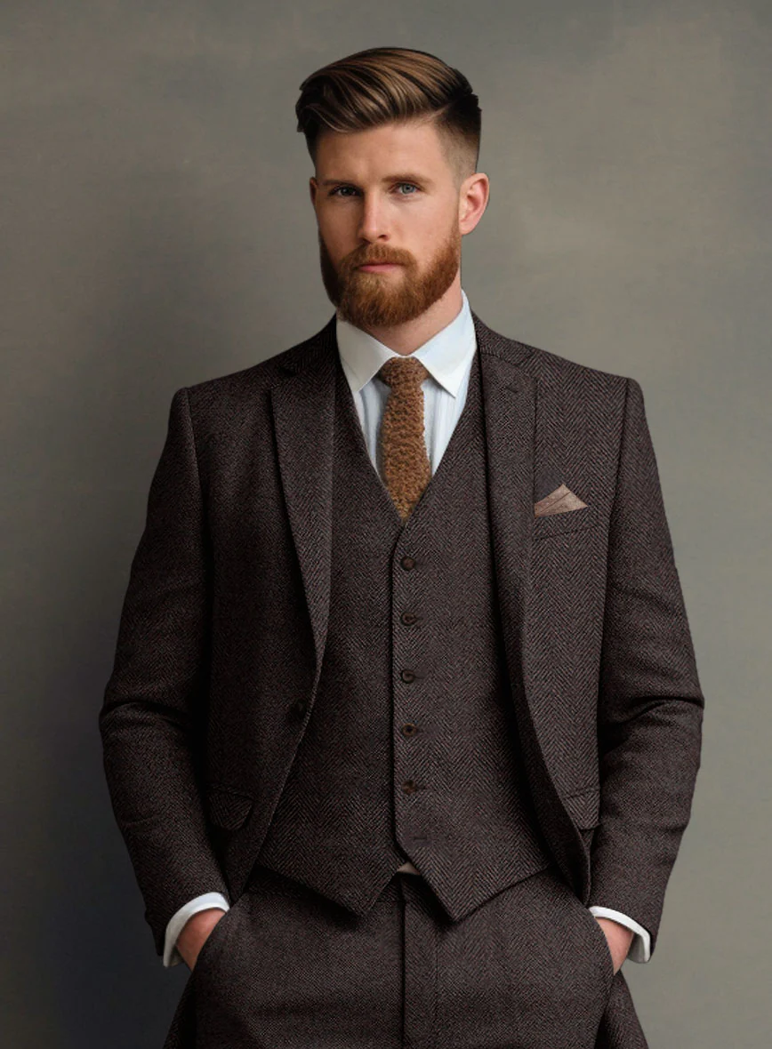Italian Highlander Dark Wine Herringbone Tweed Suit - Image 4
