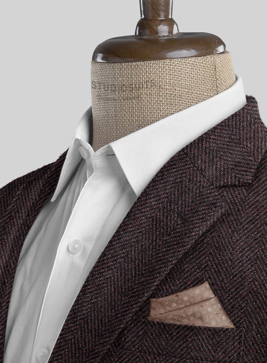 Italian Highlander Dark Wine Herringbone Tweed Suit - Image 5