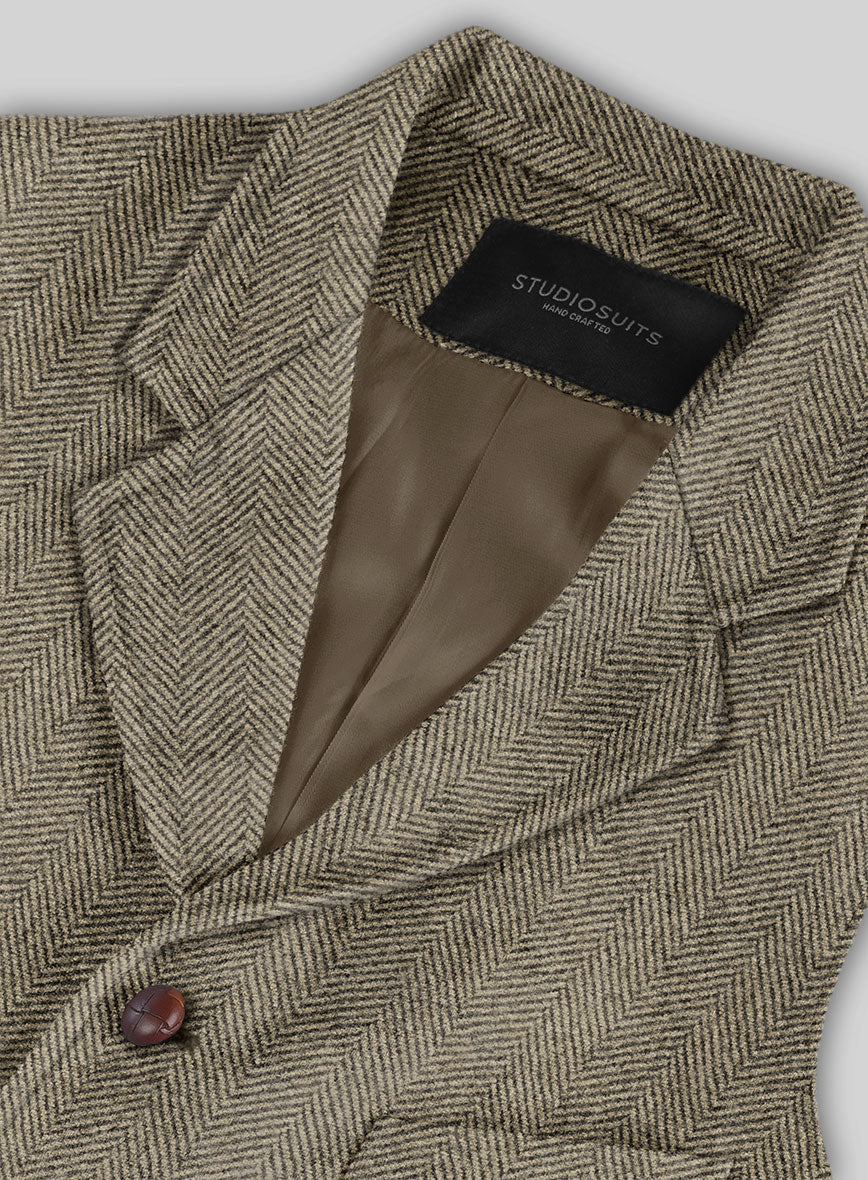 Italian Highlander Stone Beige Herringbone Tweed Hunting Vest - Image 4