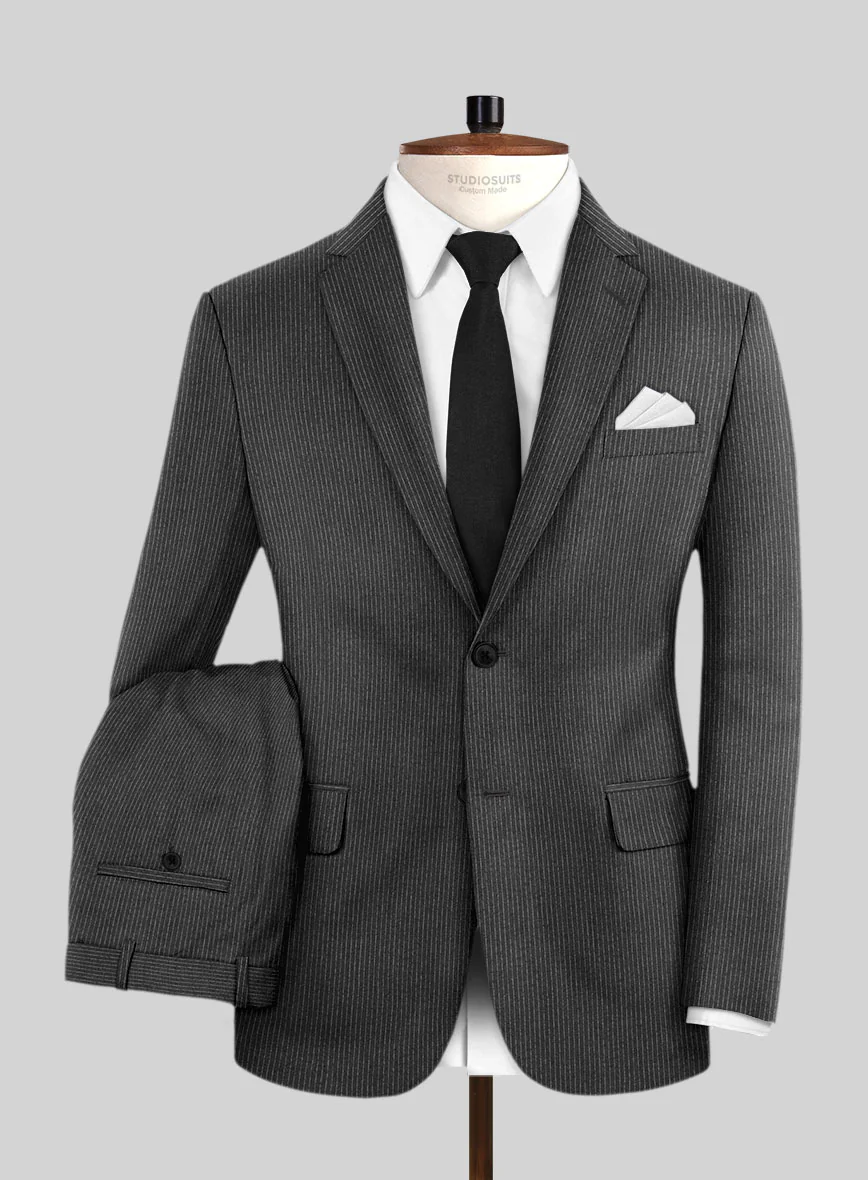 Italian Jague Dark Gray Pinstripe Flannel Suit