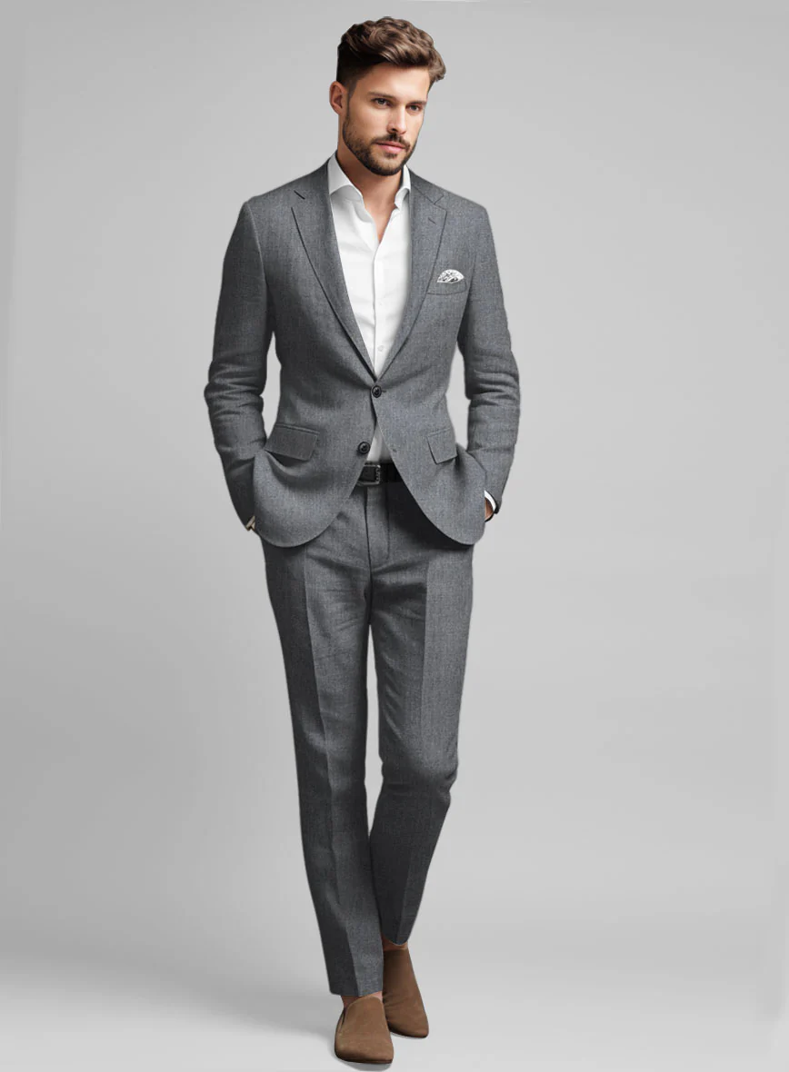 Italian Khyber Gray Blue Linen Suit