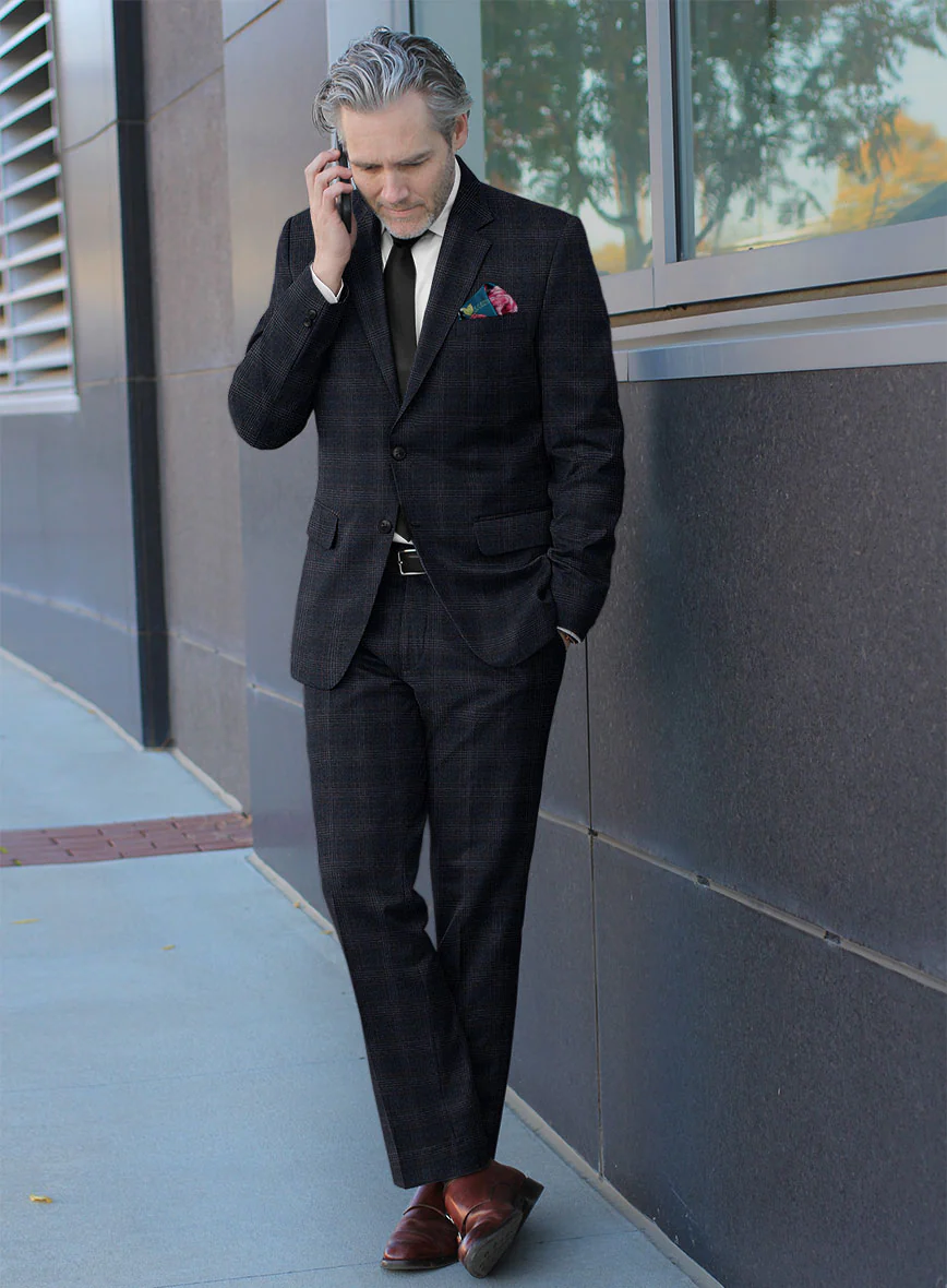 Italian Lark Blue Checks Flannel Suit - Image 2