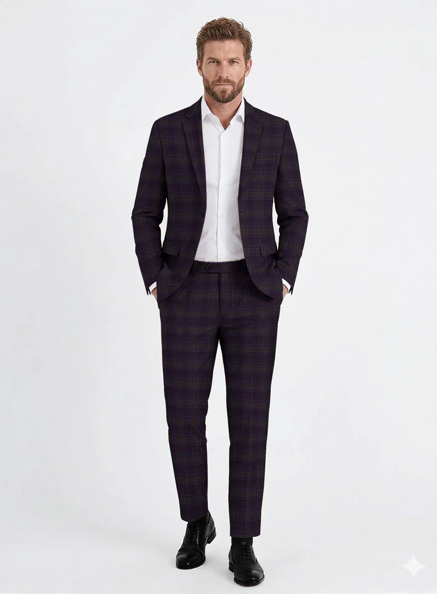 Italian Lark Purple Checks Flannel Suit
