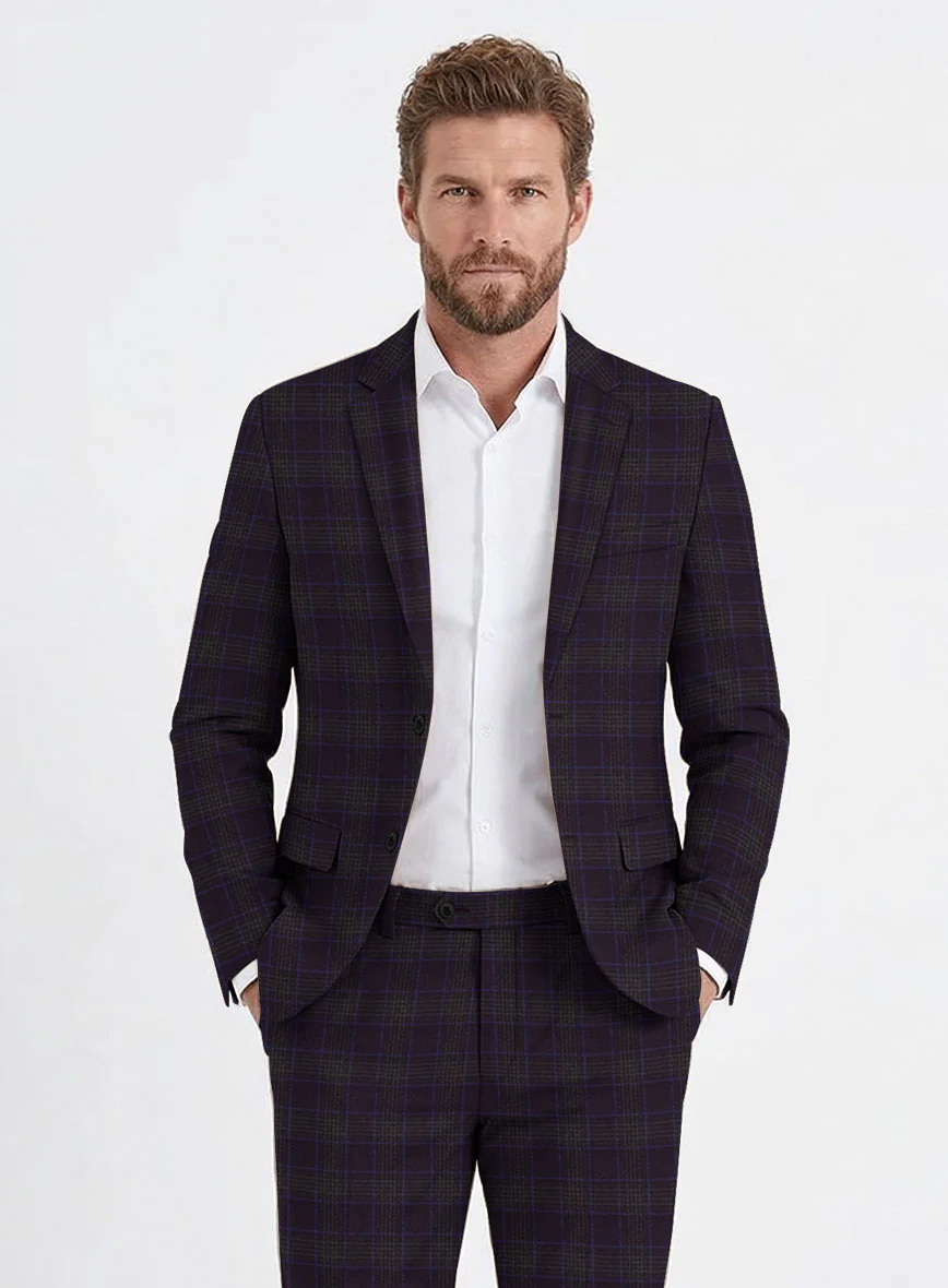 Italian Lark Purple Checks Flannel Suit - Image 3